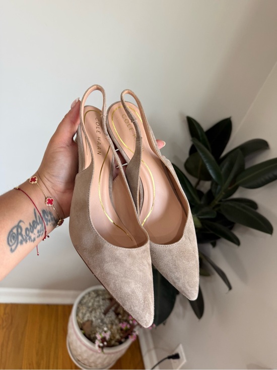Cole Haan Shoes - Cole Haan Grand.ØS Taupe Suede Slingback Pointed Toe Kitten Heels 7.5